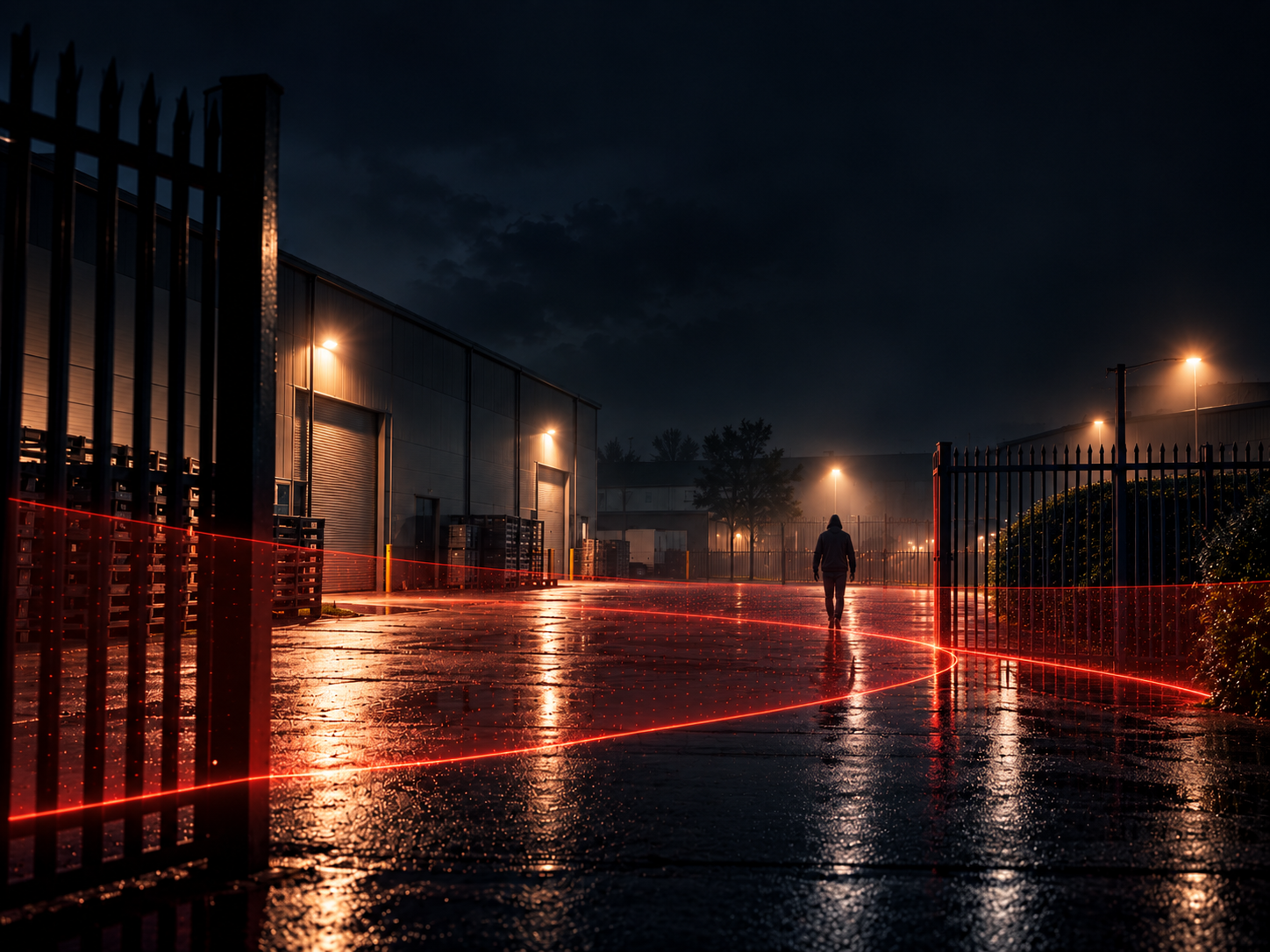 Industrial site boundary with illustrated early-warning detection area